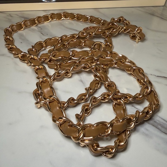Handbags - Gold Chain & Tan Faux Leather Crossbody Purse Strap 48”